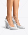 Block Heel Pumps on Woman's Legs Mockup
