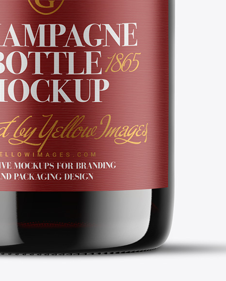Green Glass Red Champagne Bottle Mockup