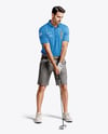 Man Wearing Golf Shirt and Shorts with Ball Mockup