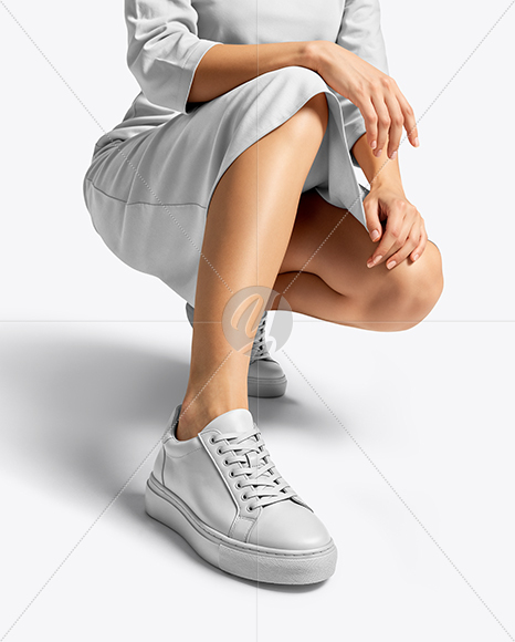 Woman Wearing Dress and Sneakers Mockup