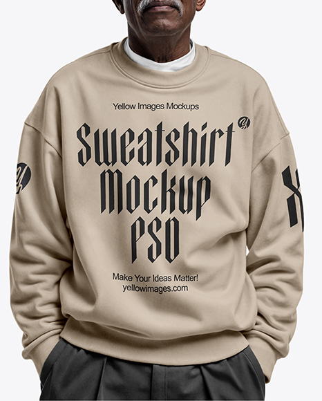 Older Black Man Wearing Sweatshirt and Pants Mockup