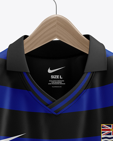 Soccer Polo Jersey on a Wooden Hanger Mockup