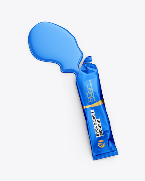Opened Metallic Stick Sachet with Liquid Mockup