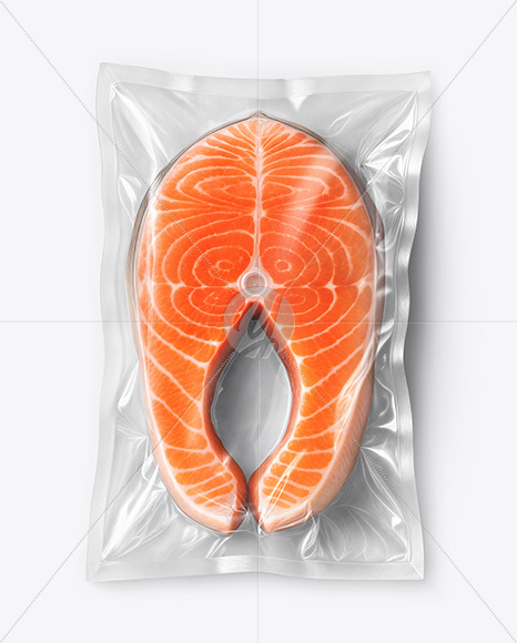 Clear Plastic Flow-Pack with Salmon Fish Steak Mockup