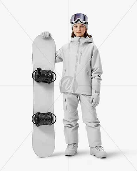 Girl Wearing Full Snowboard Kit Mockup