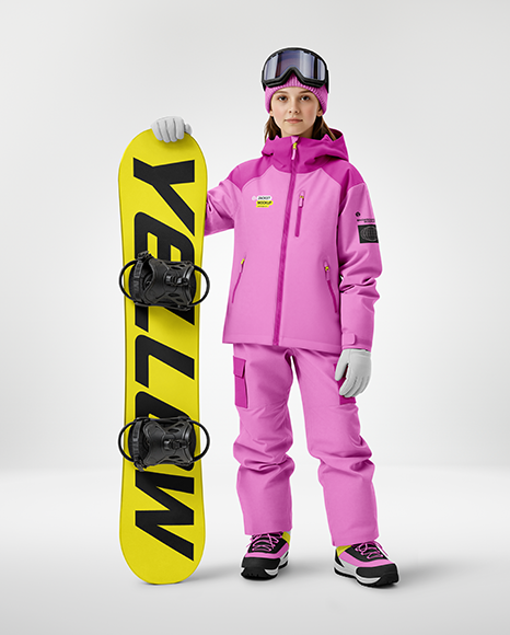 Girl Wearing Full Snowboard Kit Mockup