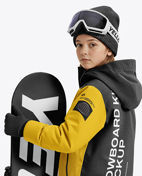 Girl Wearing Full Snowboard Kit Mockup