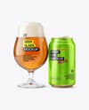 Glass Goblet with Beer and Drink Can Mockup