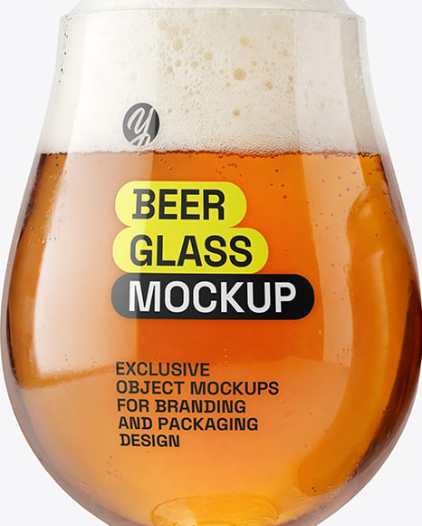 Glass Goblet with Beer and Drink Can Mockup