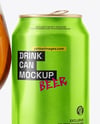 Glass Goblet with Beer and Drink Can Mockup