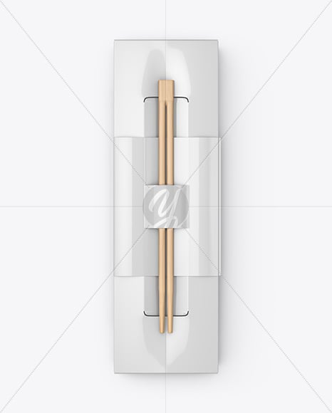 Glossy Paper Box in Sleeve with Wooden Chopsticks Mockup