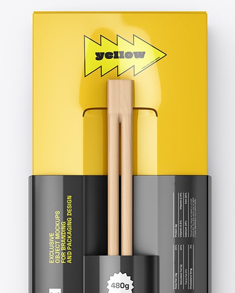 Glossy Paper Box in Sleeve with Wooden Chopsticks Mockup