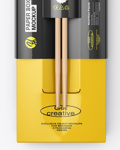 Glossy Paper Box in Sleeve with Wooden Chopsticks Mockup
