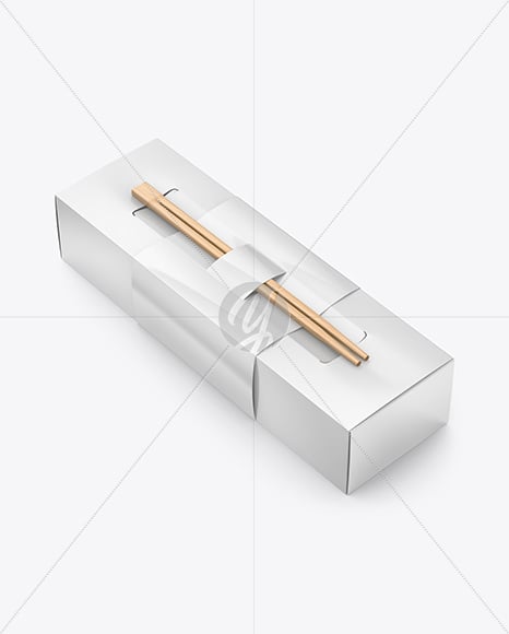 Glossy Paper Box in Sleeve with Wooden Chopsticks Mockup