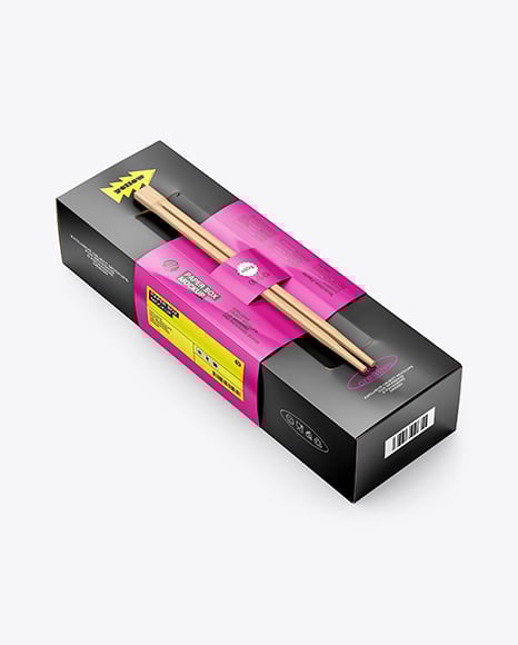 Glossy Paper Box in Sleeve with Wooden Chopsticks Mockup