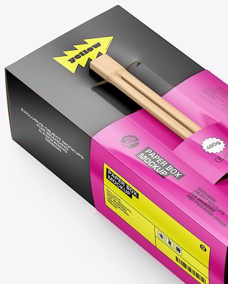 Glossy Paper Box in Sleeve with Wooden Chopsticks Mockup