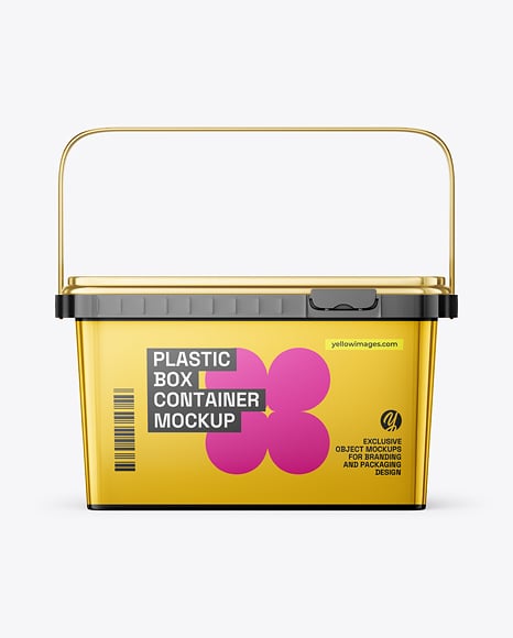 Glossy Plastic Box Container with Handle Mockup