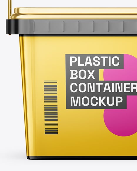 Glossy Plastic Box Container with Handle Mockup