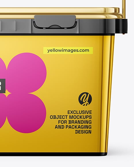 Glossy Plastic Box Container with Handle Mockup