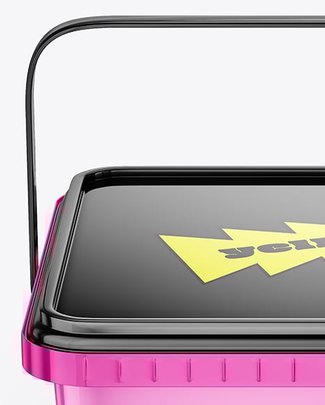 Glossy Plastic Box Container with Handle Mockup