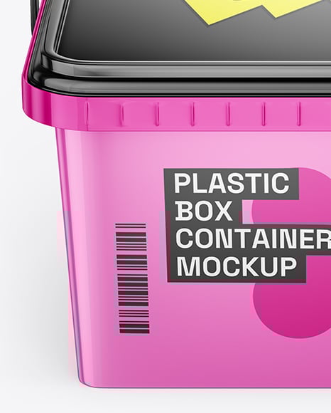 Glossy Plastic Box Container with Handle Mockup