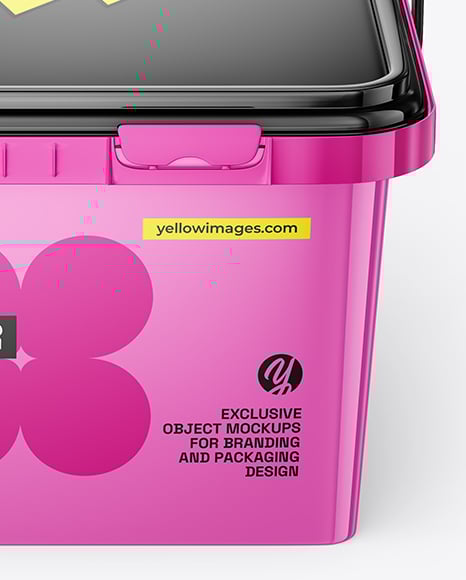 Glossy Plastic Box Container with Handle Mockup