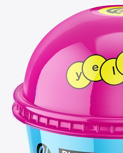 Glossy Plastic Desert Cup with Spherical Cap Mockup