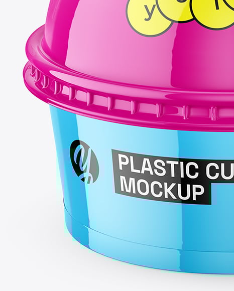 Glossy Plastic Desert Cup with Spherical Cap Mockup