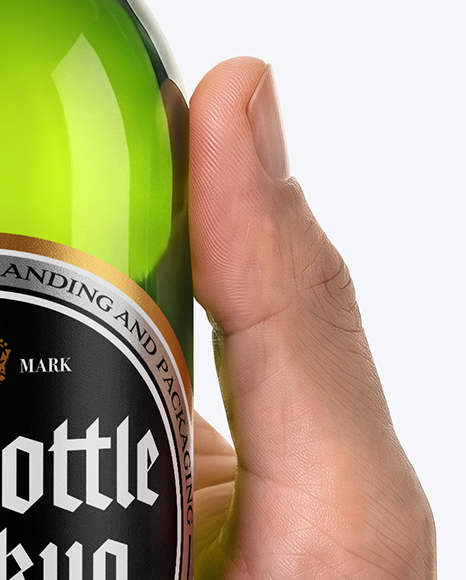 Green Glass Beer Bottle in a Hand Mockup