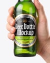 Green Glass Beer Bottle in a Hand Mockup