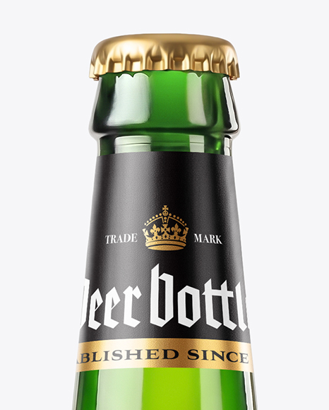 Green Glass Beer Bottle in a Hand Mockup