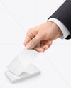 Hand with Glossy Paper Business Card Mockup
