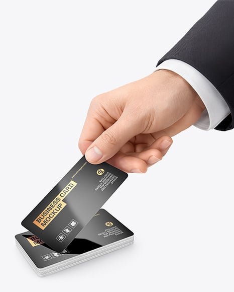 Hand with Glossy Paper Business Card Mockup - 5x7 card mockup