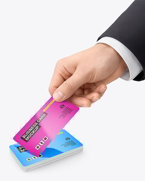 Hand with Glossy Paper Business Card Mockup