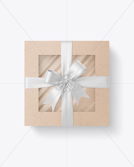 Kraft Paper Gift Box with Bow Mockup