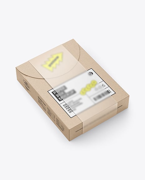 Kraft Paper Box in Translucent Plastic Sleeve Mockup