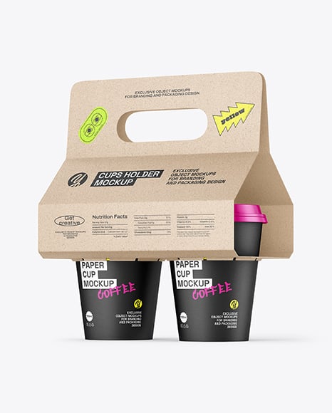 Kraft Paper Coffee Cups Carrier Mockup