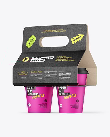 Kraft Paper Coffee Cups Carrier Mockup