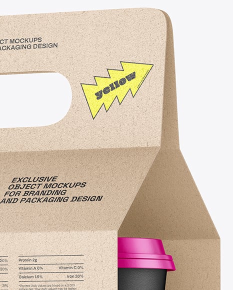 Kraft Paper Coffee Cups Carrier Mockup