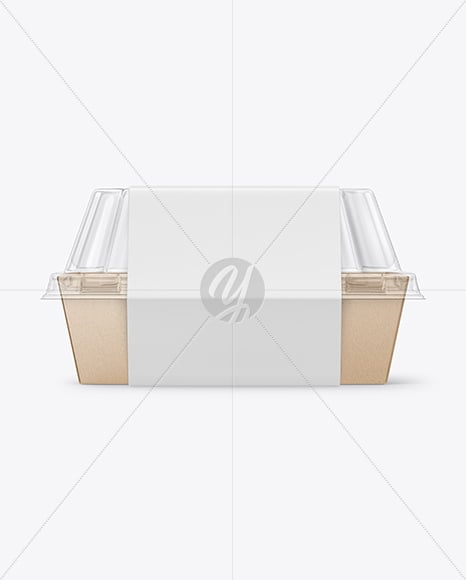 Kraft Paper Food Box with Clear Plastic Lid in Sleeve Mockup