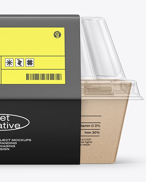 Kraft Paper Food Box with Clear Plastic Lid in Sleeve Mockup