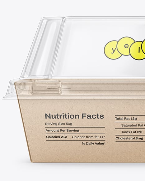 Kraft Paper Food Box with Clear Plastic Lid in Sleeve Mockup