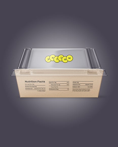 Kraft Paper Food Box with Clear Plastic Lid in Sleeve Mockup