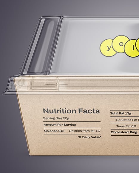 Kraft Paper Food Box with Clear Plastic Lid in Sleeve Mockup