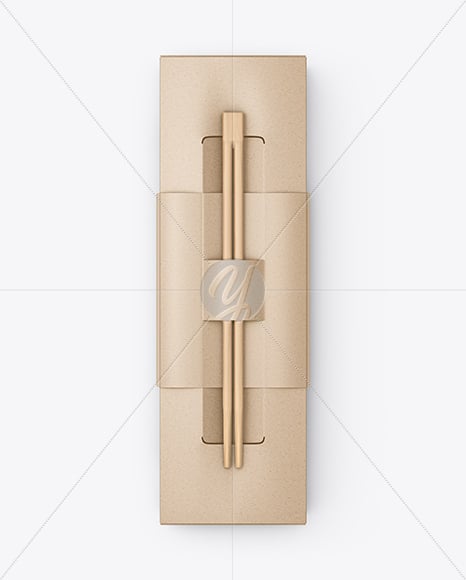 Kraft Paper Sushi Box in Sleeve with Chopsticks Mockup