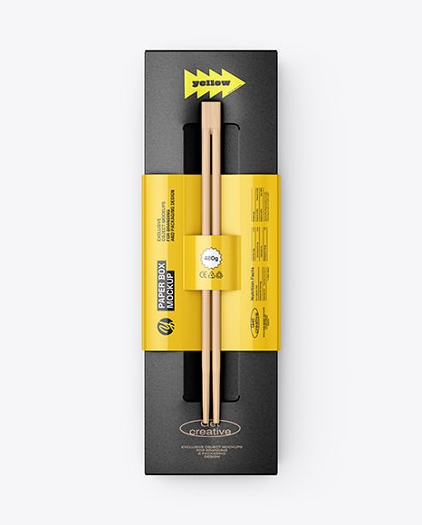 Kraft Paper Sushi Box in Sleeve with Chopsticks Mockup