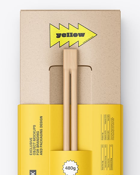 Kraft Paper Sushi Box in Sleeve with Chopsticks Mockup