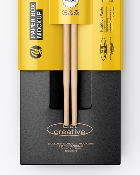 Kraft Paper Sushi Box in Sleeve with Chopsticks Mockup