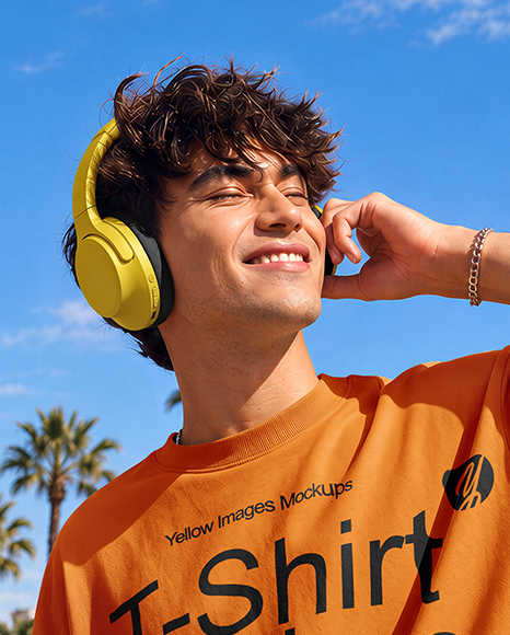 Young Man Wearing Oversized T-Shirt Mockup