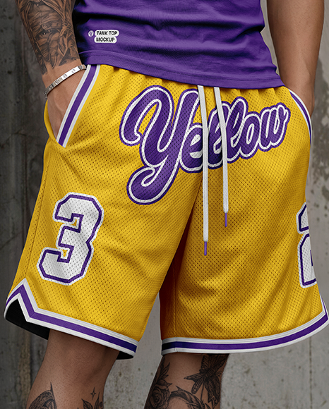 Man Wearing Mesh Shorts Mockup